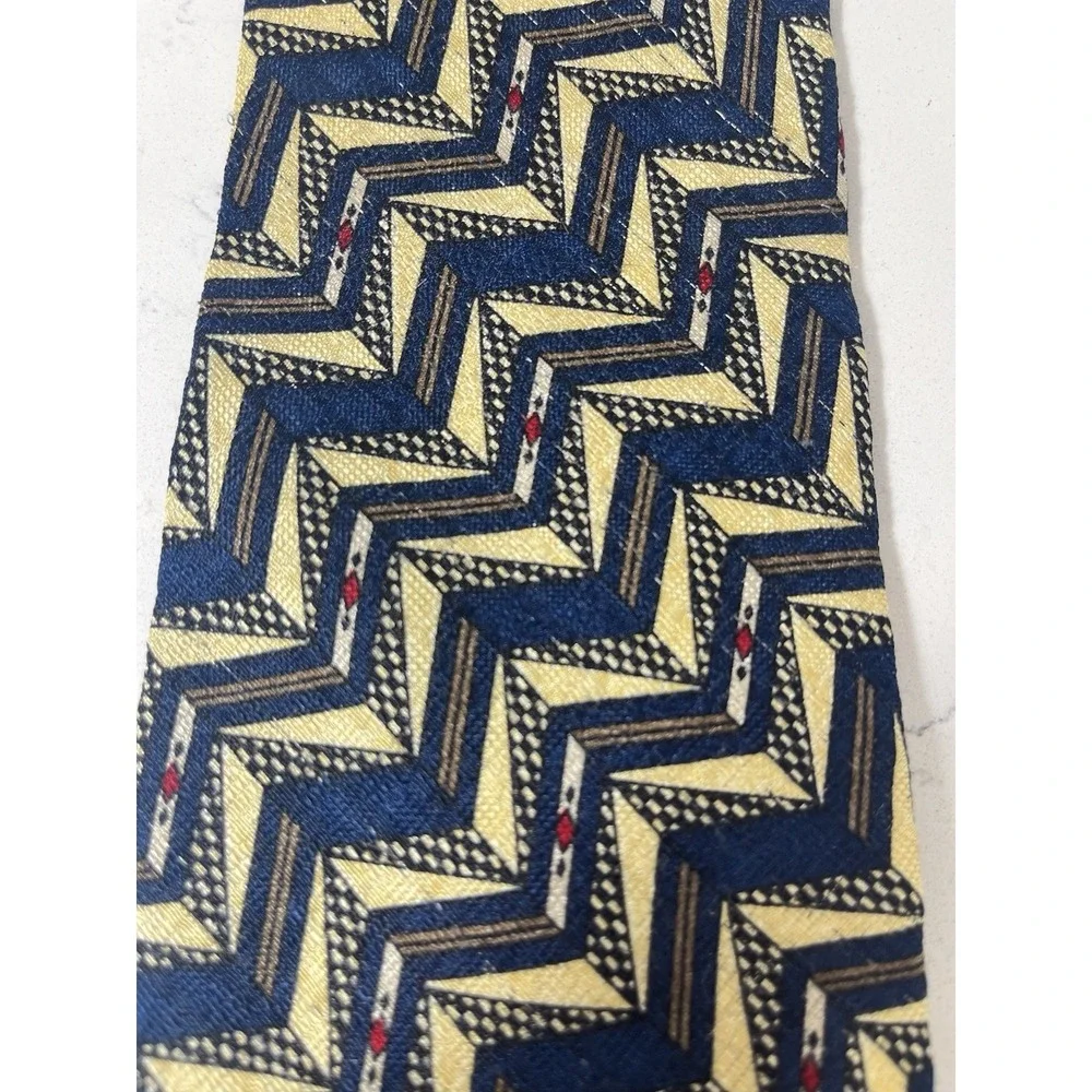 Ermenegildo Zegna Tie Blue Yellow Geometric Abstract 100% Silk Italy 59.5 x 4